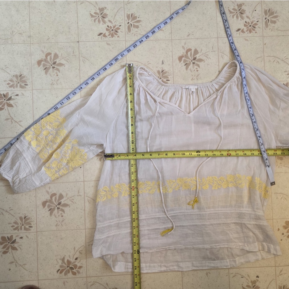 Anthropologie White Blouse with Yellow Embroidery - Picture 5 of 5